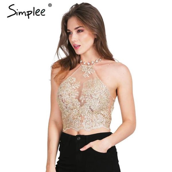 ✨sheer gold-embroidered halter✨ - Picture 7 of 8